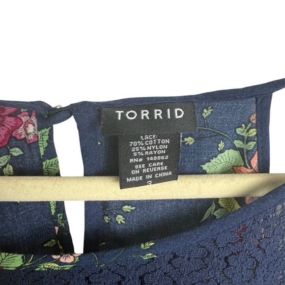Torrid Floral Print Ruffled Lace Tank Top Lightweight Flattering Flowy Size 3X - Picture 6 of 11